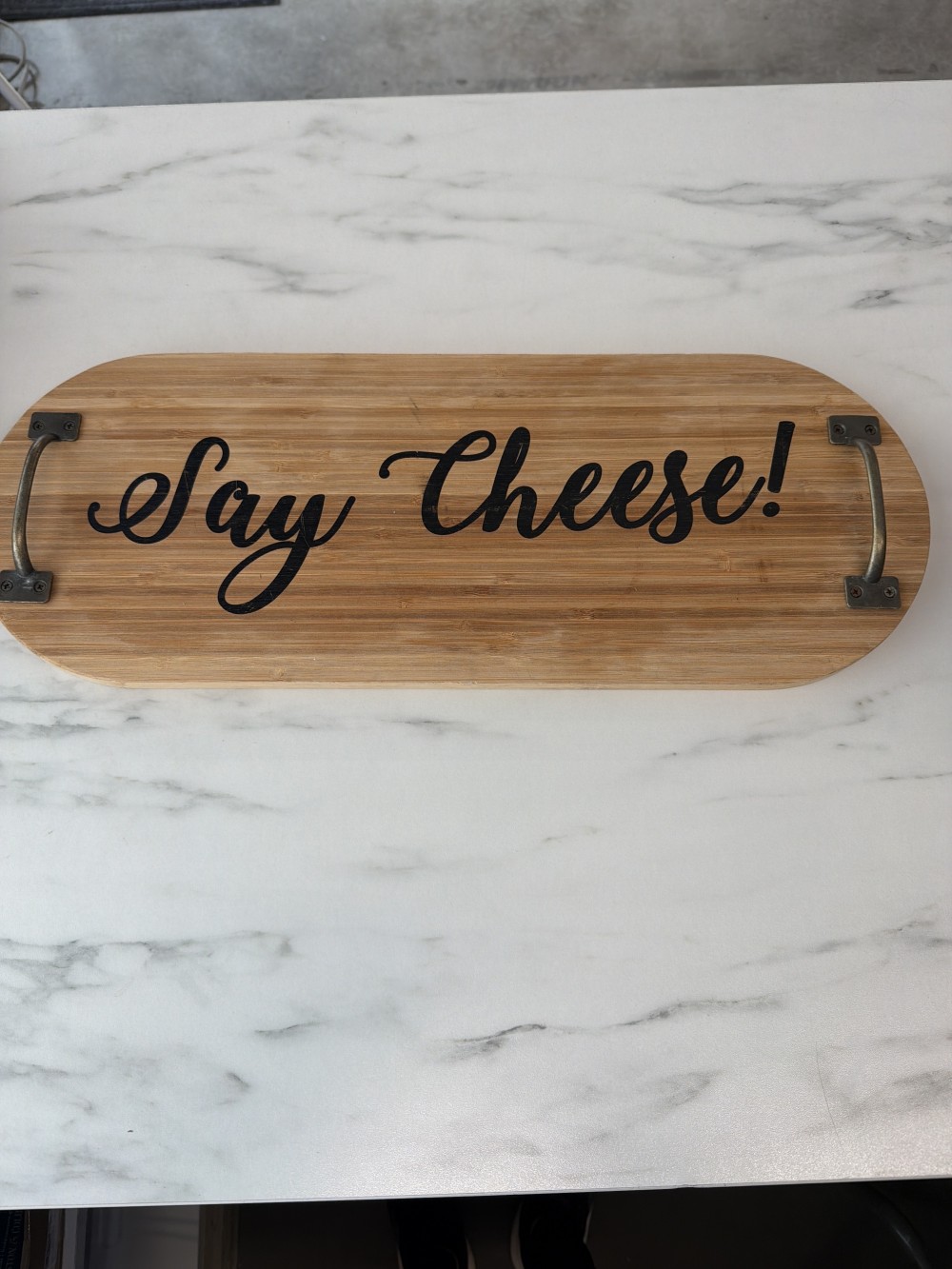 Say cheese serving board with handles AS-IS