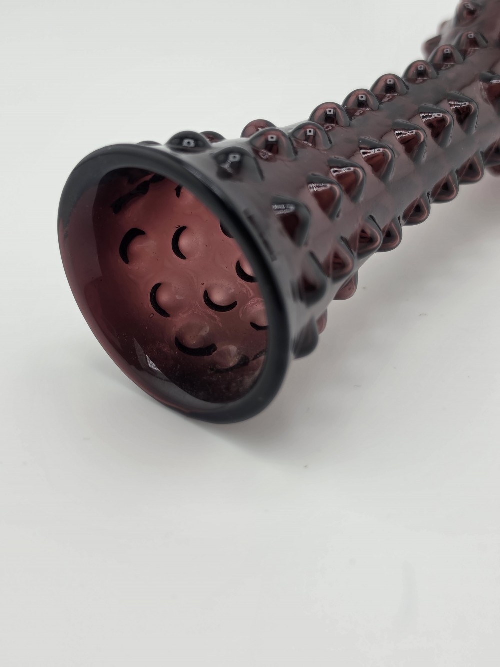 VTG 1960s 11 in Amethyst Hobnail Dbl Ball Vase