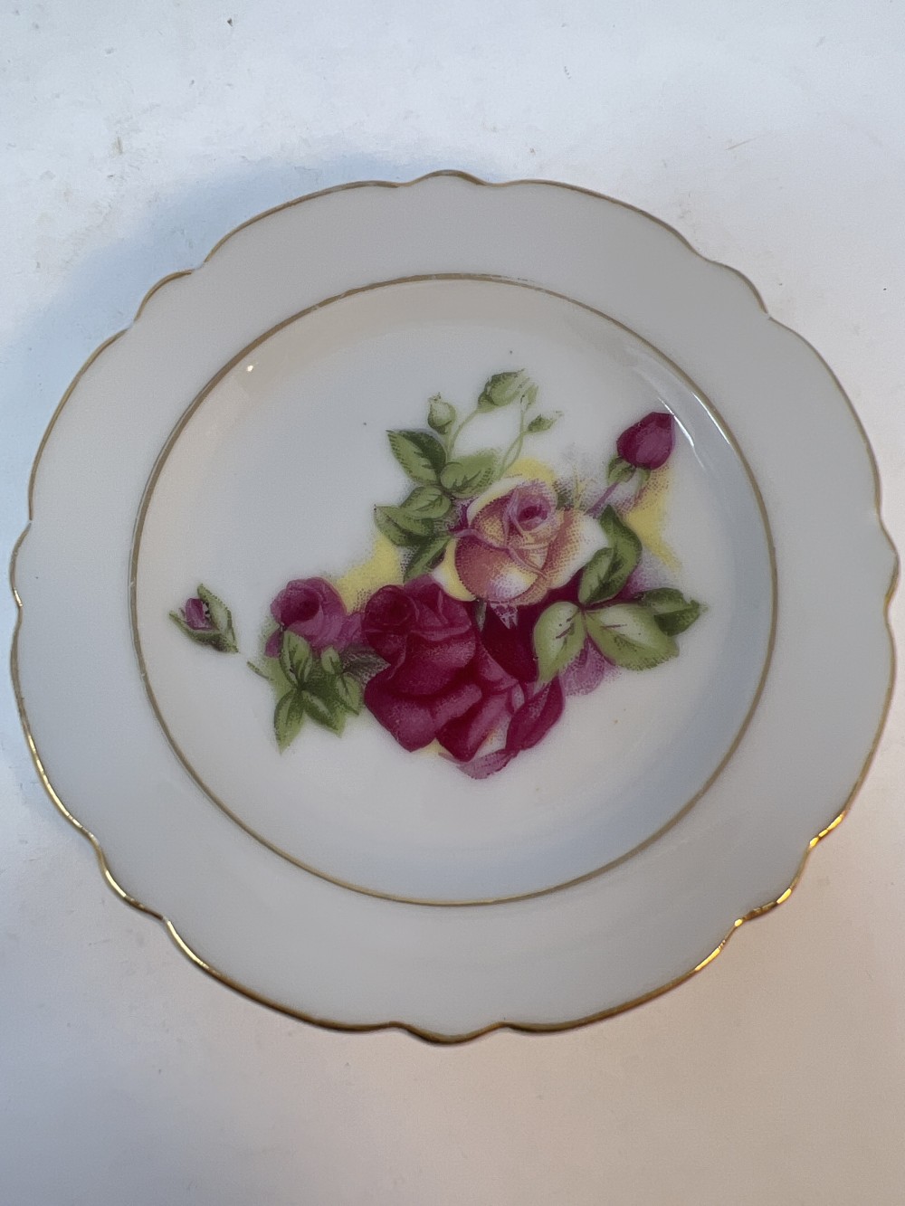 Porcelain Butter Pat with Hand Decorated; Pink Roses