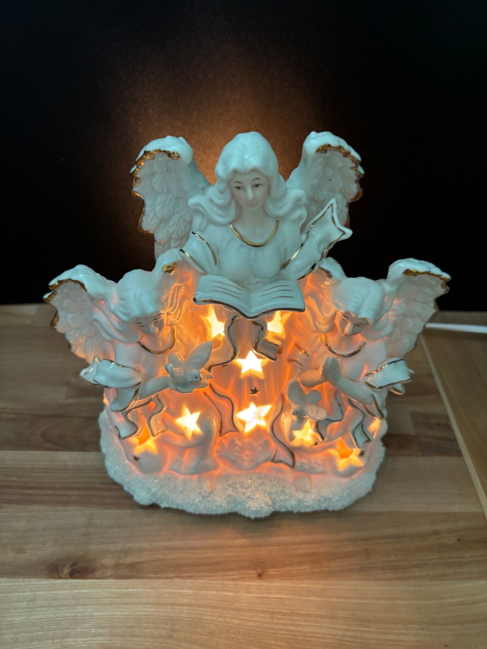 Vintage 3 Angel Christmas Light JCPenney Home Collection Bisque Ceramic