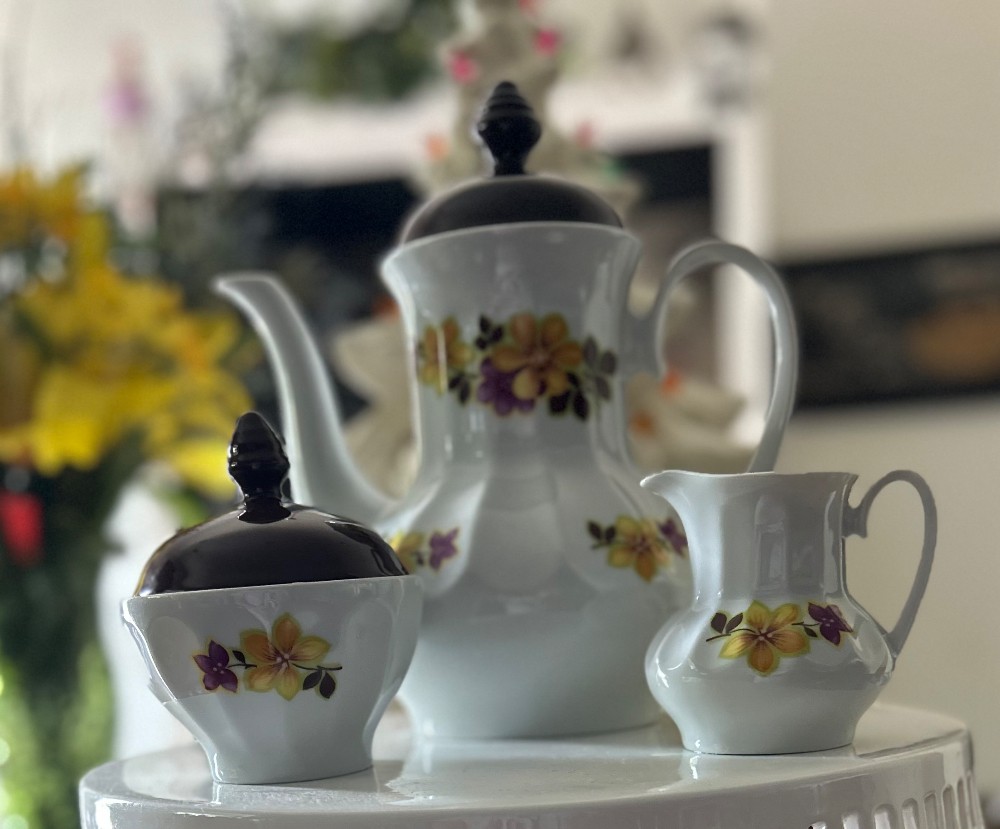 VTG Tea Set: Bavaria Creidlitz Porcelain Coffee/Tea Pot Cream/Sugar Set 1970s