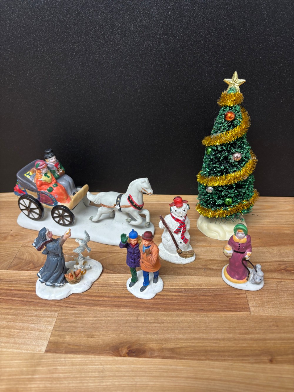 Vintage Lemax Christmas Village Figurine and Accessory Lot of 6