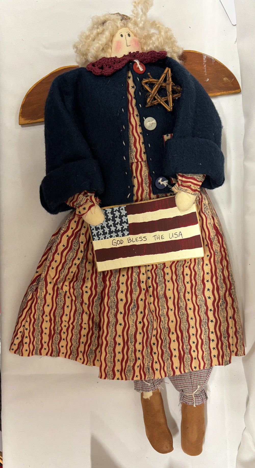4th of July dressed angel God Bless the USA flag