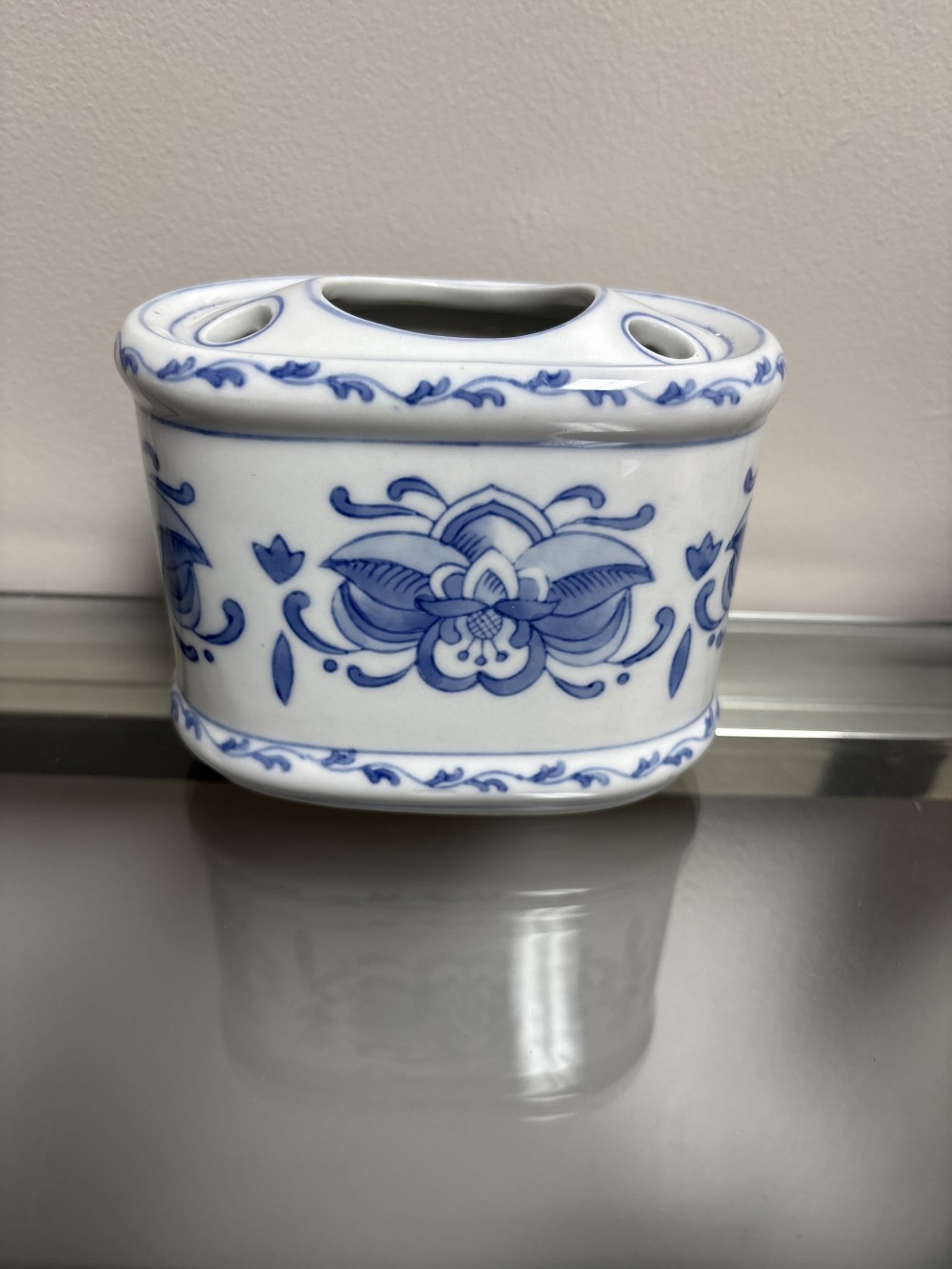 Blue and White Toothbrush Holder