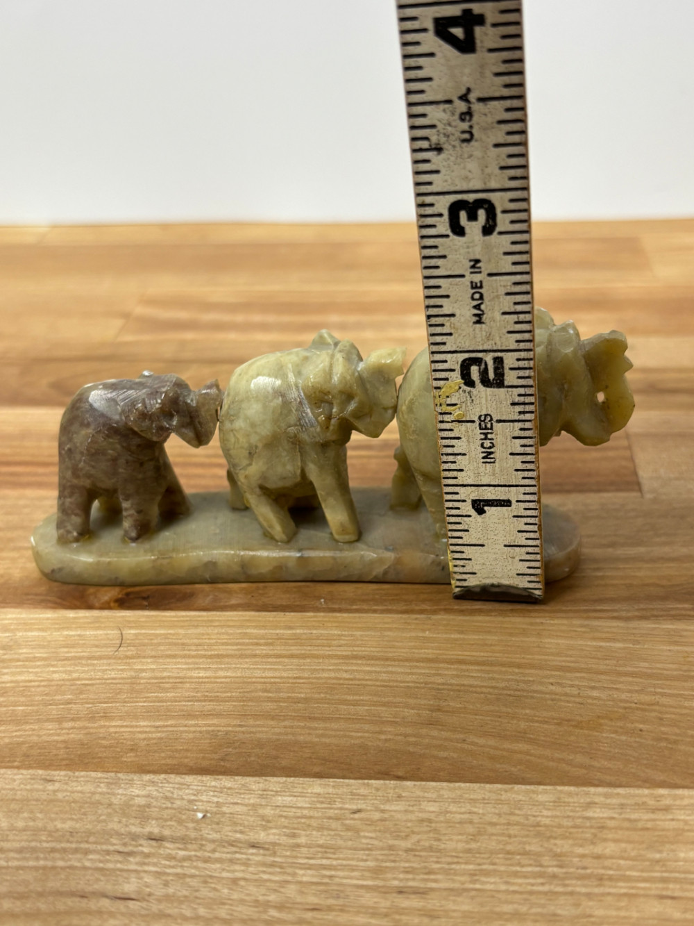 Vintage Hand Carved Stone Elephant Family Figurine – 3 Elephants Made in India