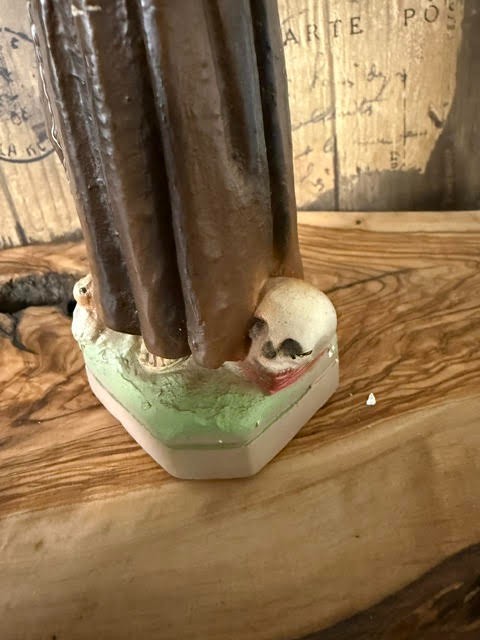 St. Francis of Assisi Chalkware Religious Figurine Skull