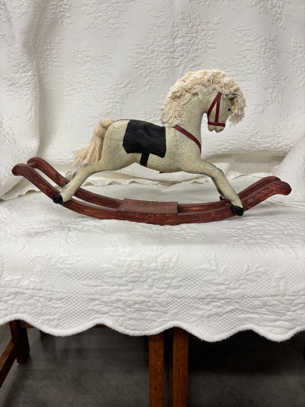 Rocking horse white w/black saddle string mane & tail