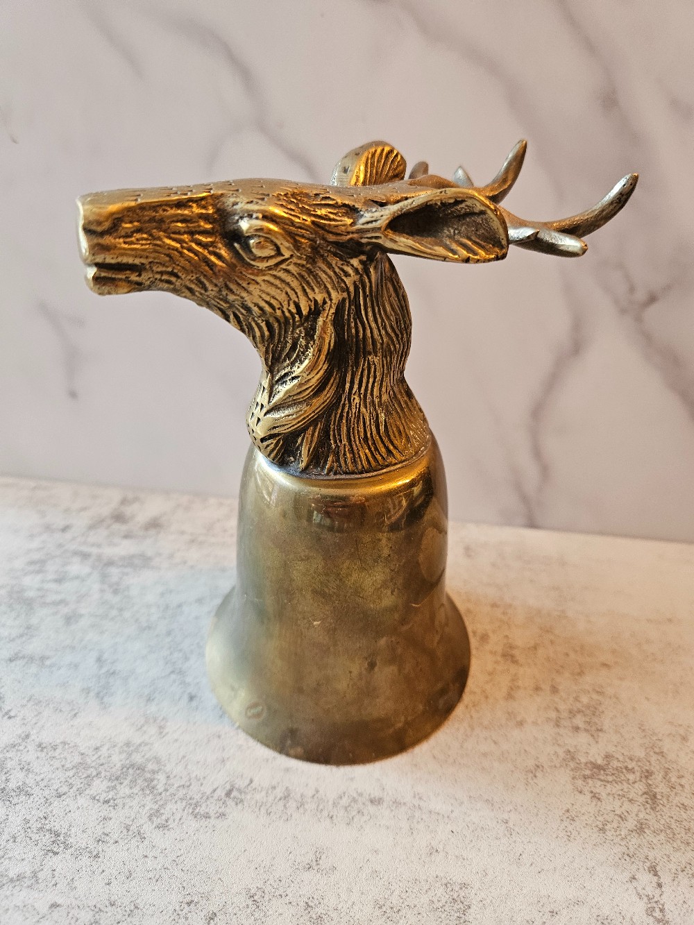 vintage solid brass deer head stirrup cup