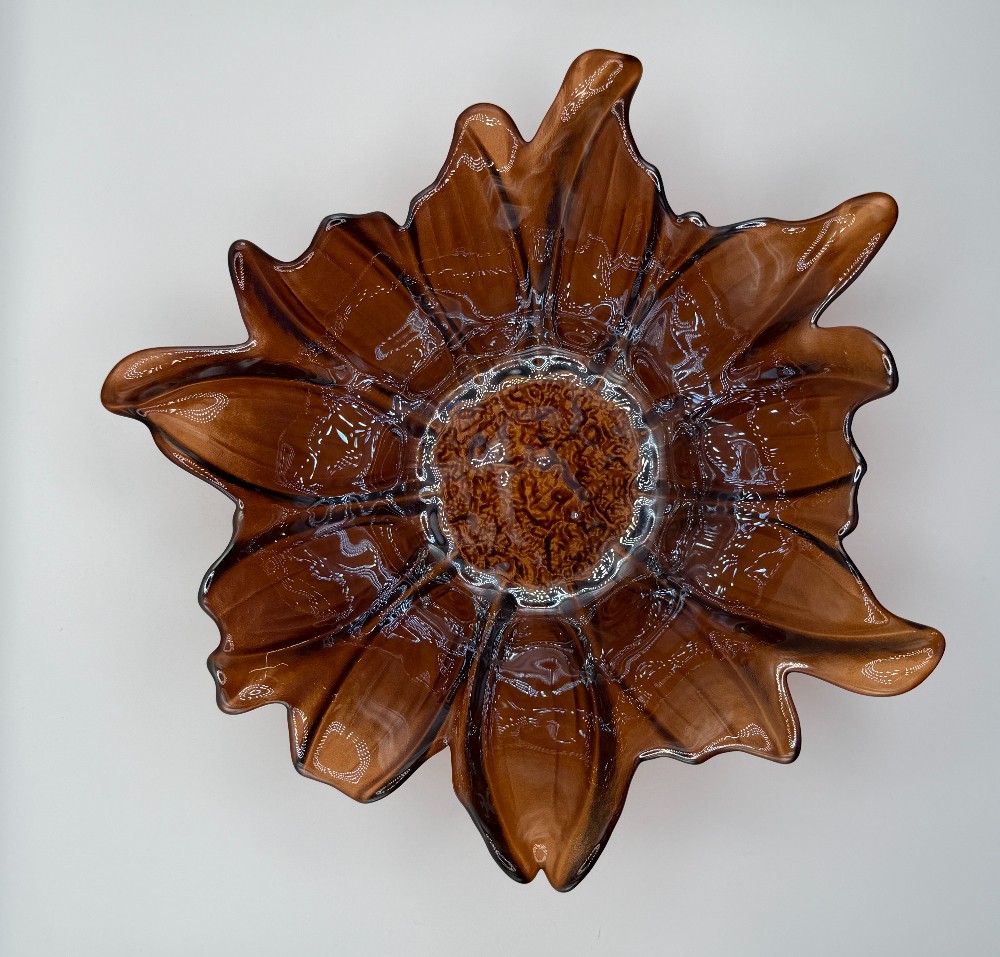 Vintage 1970s Indiana Glass Amber Sunflower Bowl Flash Paint