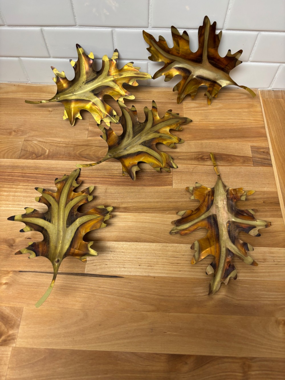 Metal Oak Leaf Wall Hanging Set of 5 Vintage MCM Hollywood Regency Autumn Wall Decor