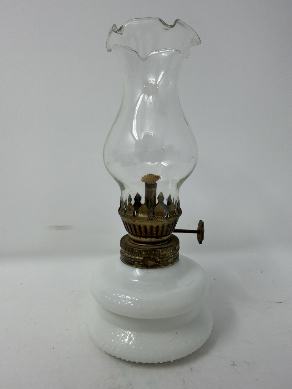 Vtg  White Milk Glass Oil Lamp