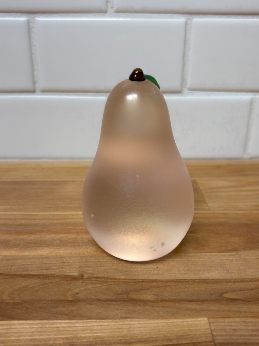 Orient & Flume Pear Paperweight Satin Art Glass Pink Frosted Signed Chico CA USA