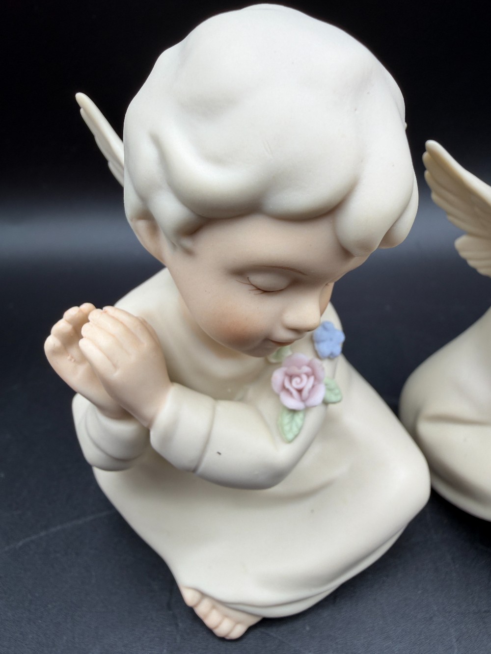 Vintage 1991 Homco Porcelain Sitting Angel Figurines - Set of 2 Signed Mizuno Cherubs