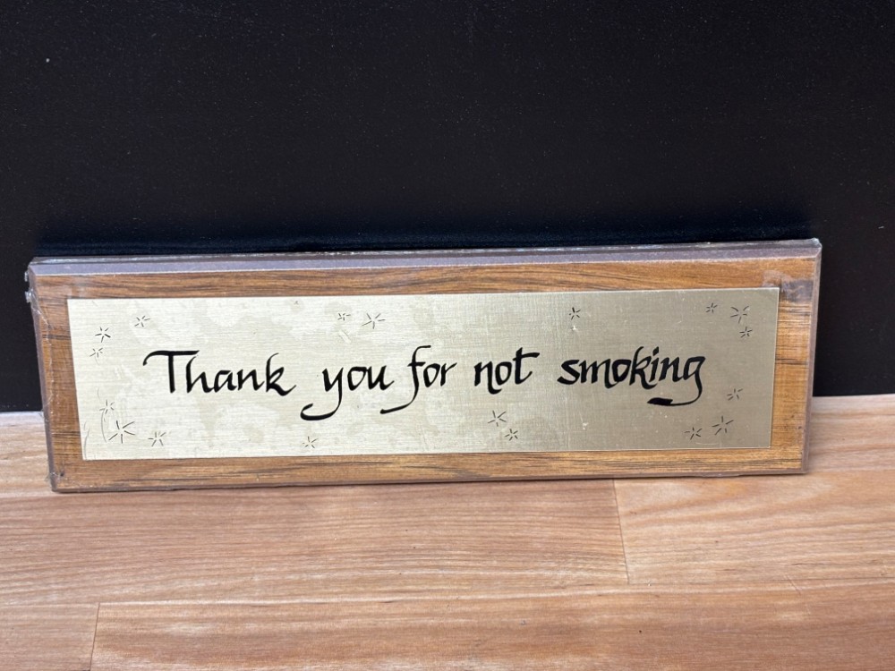 Vintage Thank You for Not Smoking Wood Sign Plaque Sealed 9x3 1986 Lorenz