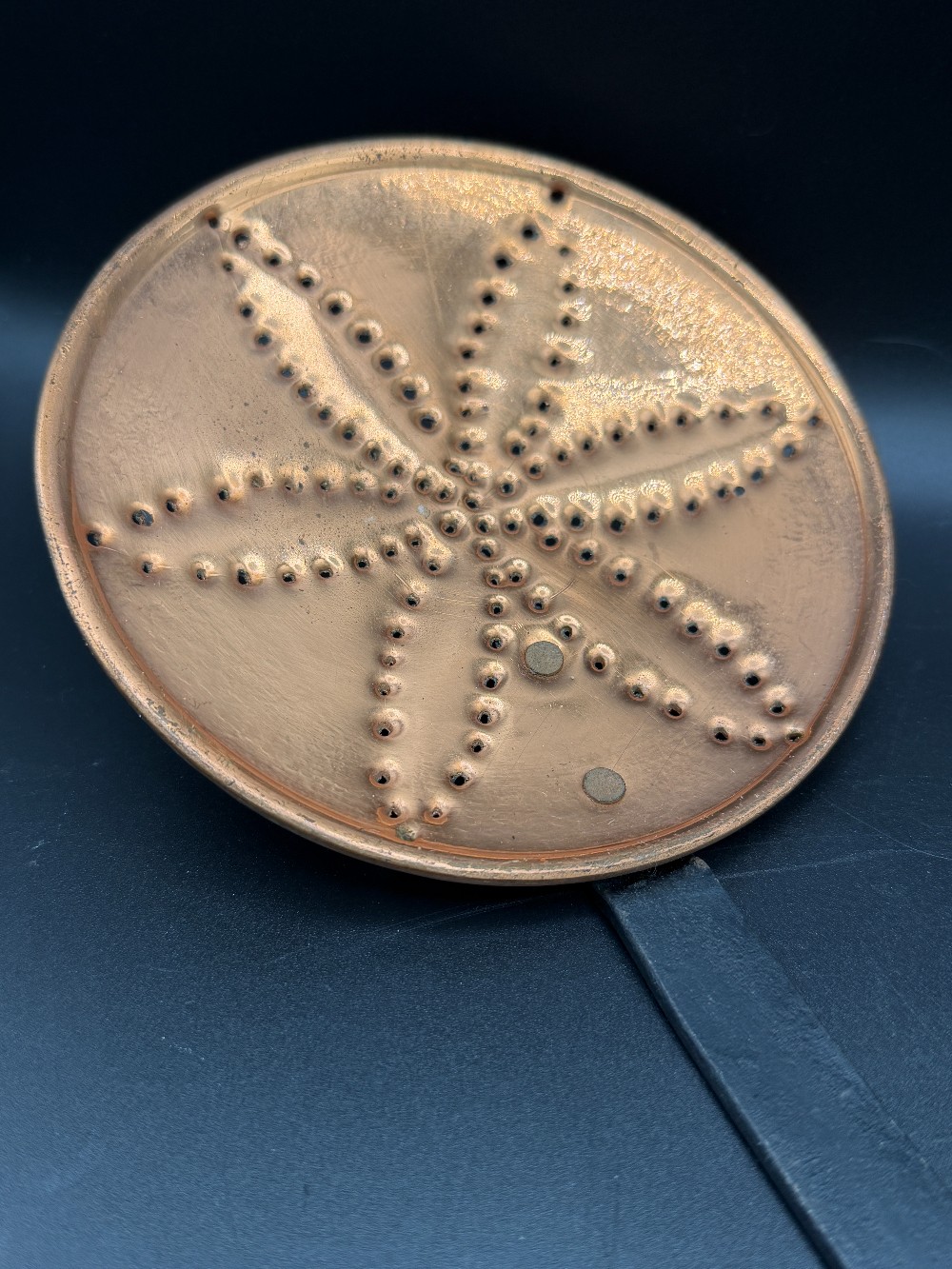 Copper and Cast Iron Skimmer with Wrought Iron Handle