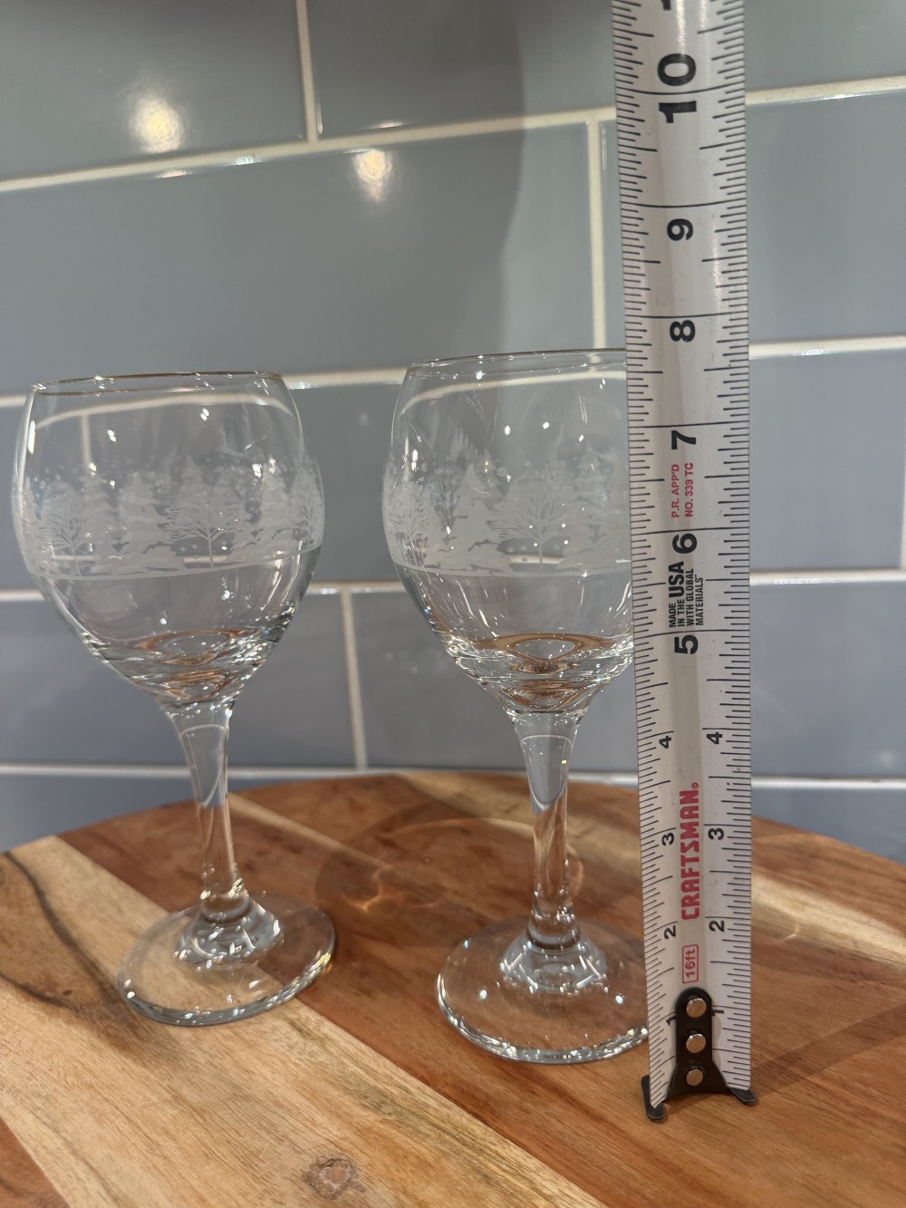 Vintage Libbey Winter Wonderland Etched Wine Glasses - Pair of 2