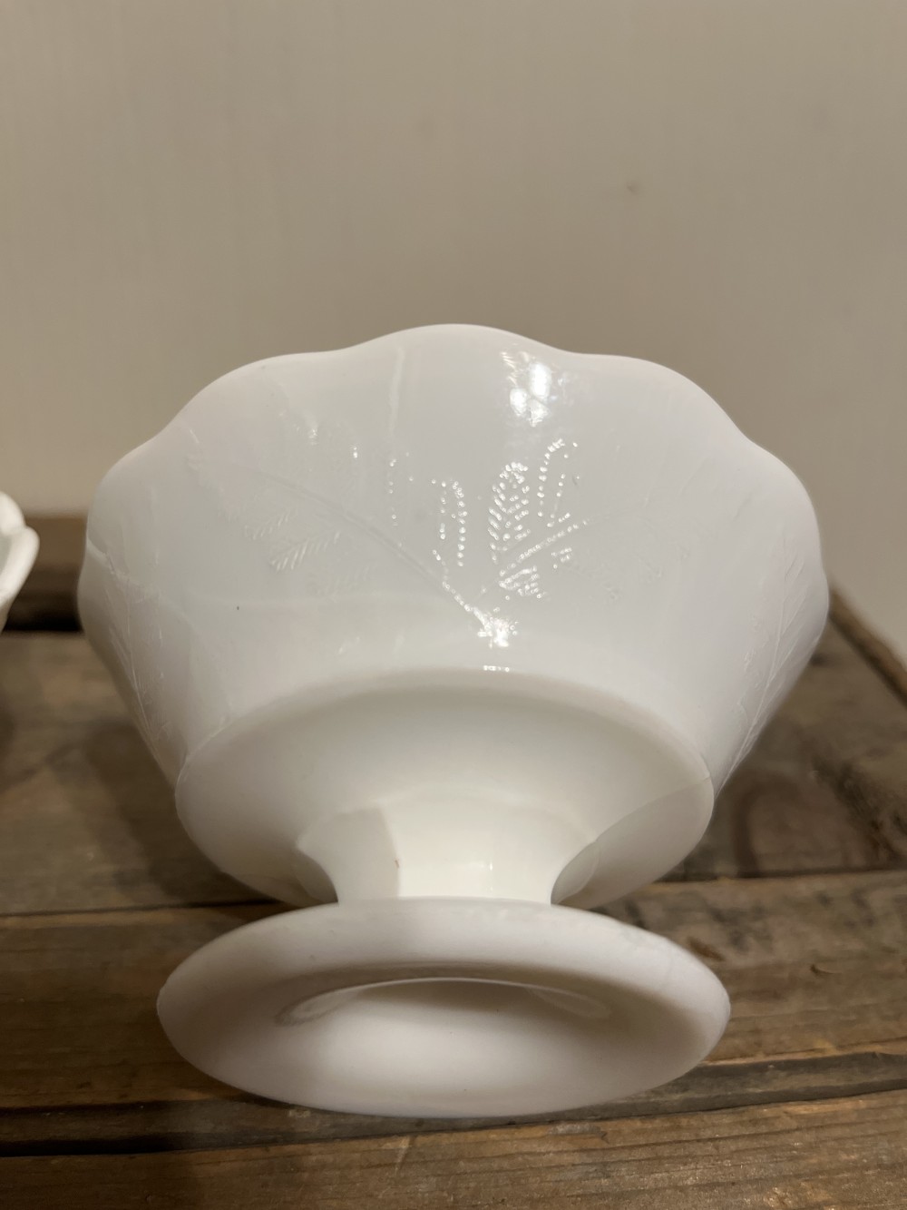 4 milk glass pedestal custard cups-As Is