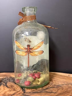 Antique Dried Pixie Wings Bottle Altered Antique Halloween Bottle