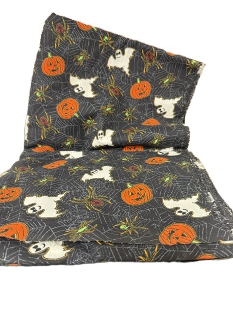 Vintage Halloween Fabric Ghost Pumpkins Spiders Webs