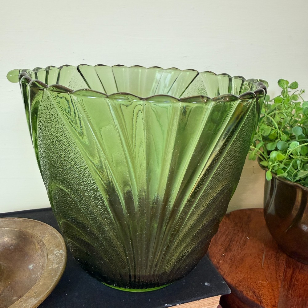 Brockway Nouveau Green Glass Ice Bucket
