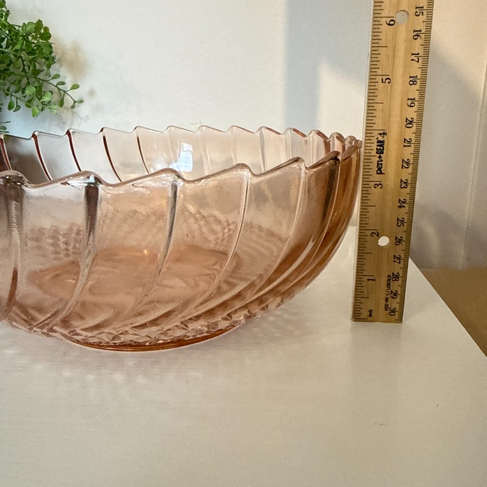 Pink Depression Glass Serving Bowl, Sunflower & Diamond Point