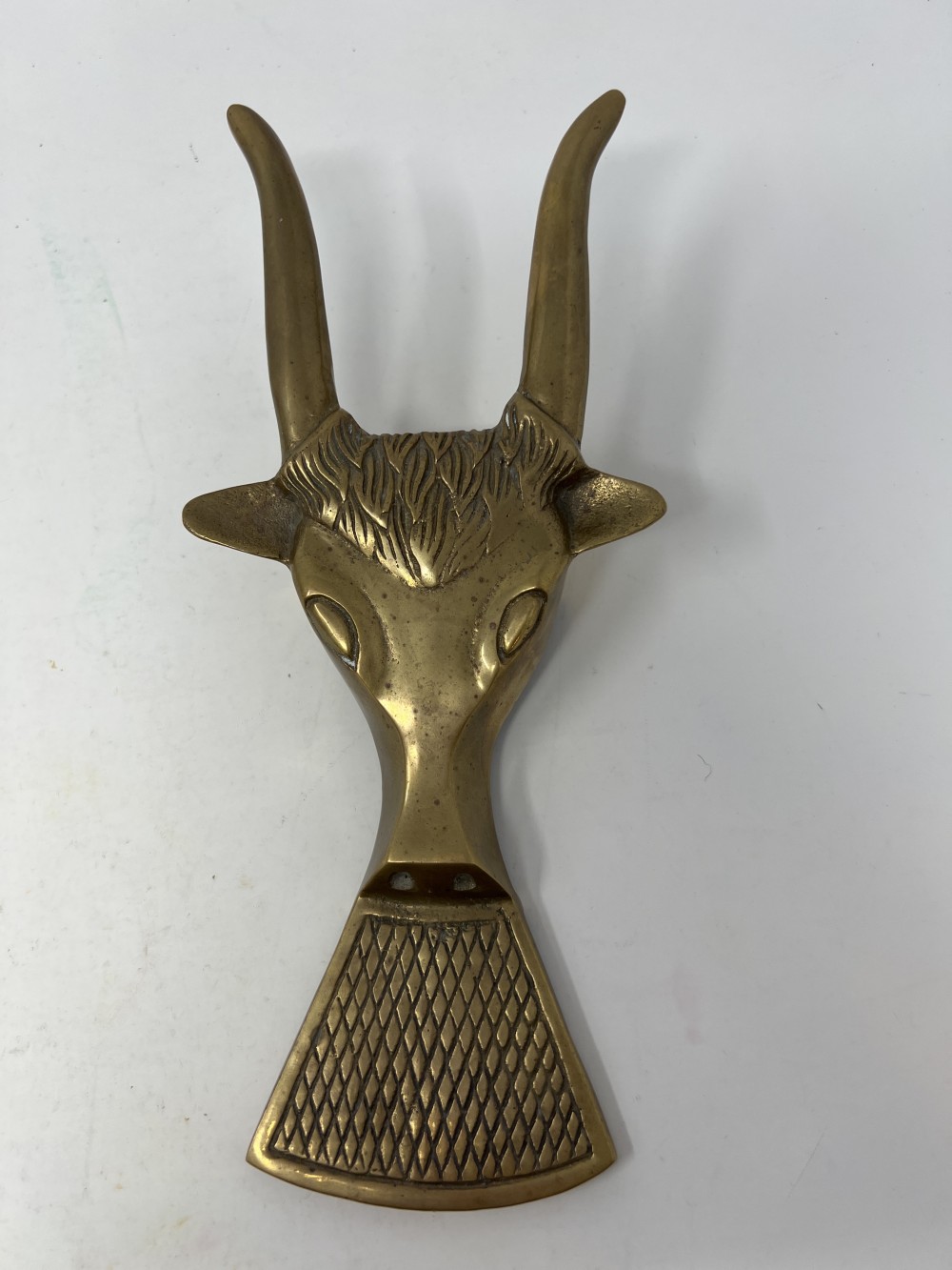 Vtg Solid Brass Bull Door Stop Boot Jack