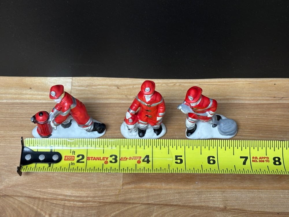Christmas Village Firefighter Figurines Set of 3 Firemen Dalmatian Hydrant Hose