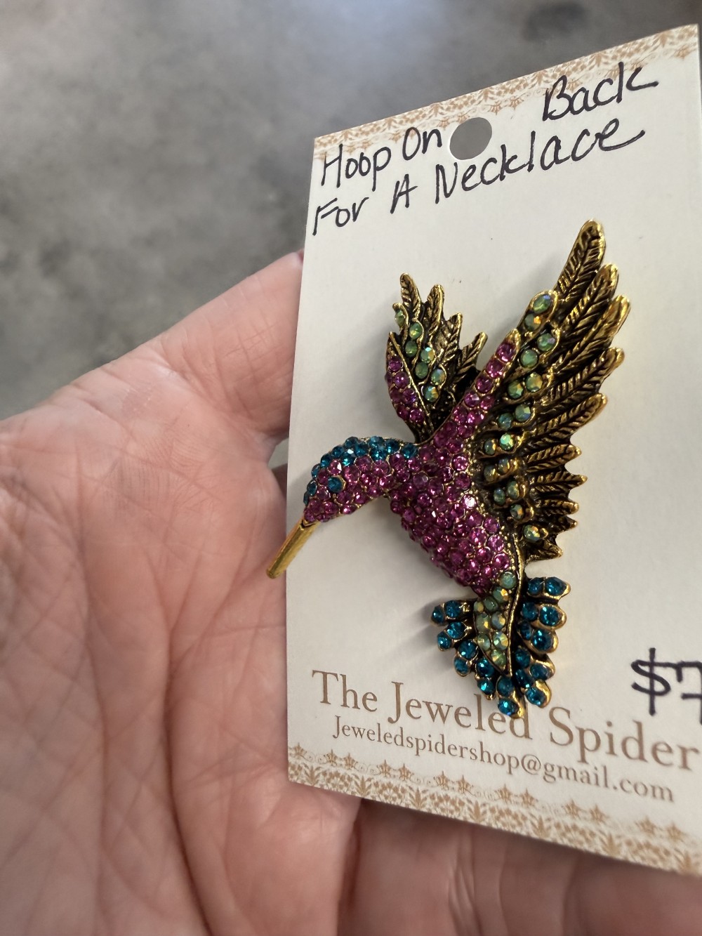 Brooch Hummingbird Rhinestone