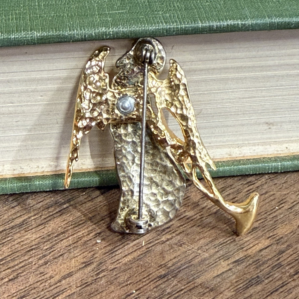 Gold and Silver Tone Trumpet Angel Brooch