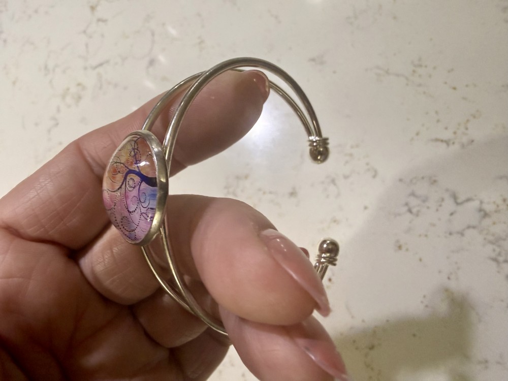 Cuff Bracelet -  Tree of Life Lavender Pink in Silver
