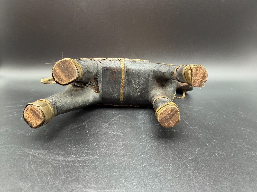 Vintage Indian Hand-Carved Wooden War Horse - Brass Armour & Bone Inlay Rajasthani Folk Art Sculpture