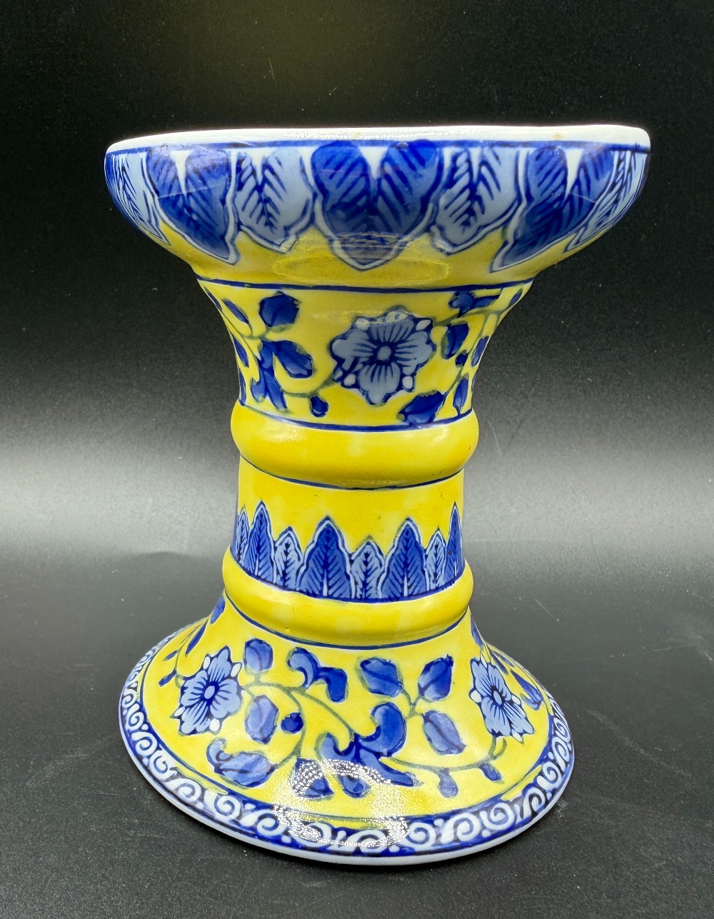 Vintage Andrea by Sadek Yellow Ground Porcelain Candle Holder Chinoiserie