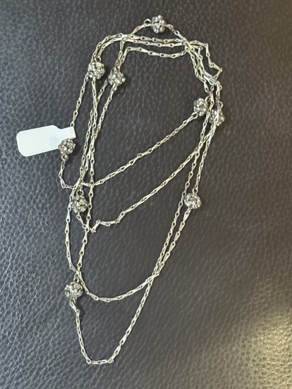 Long Necklace Silver Rhinestone Beads and Chain