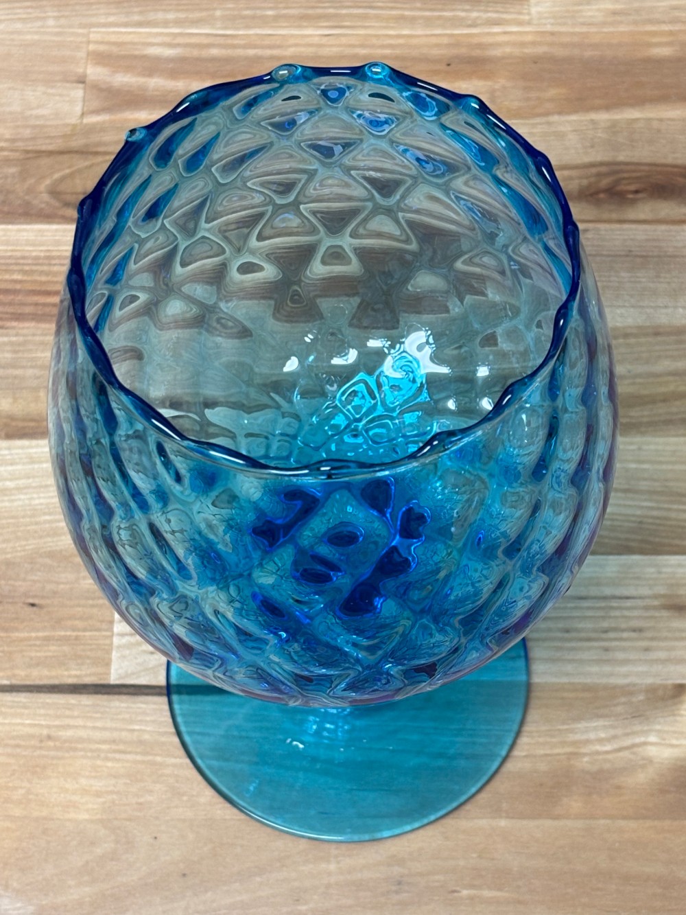 Vintage MCM Empoli Style Blue Optic Glass Brandy Snifter Goblet Vase