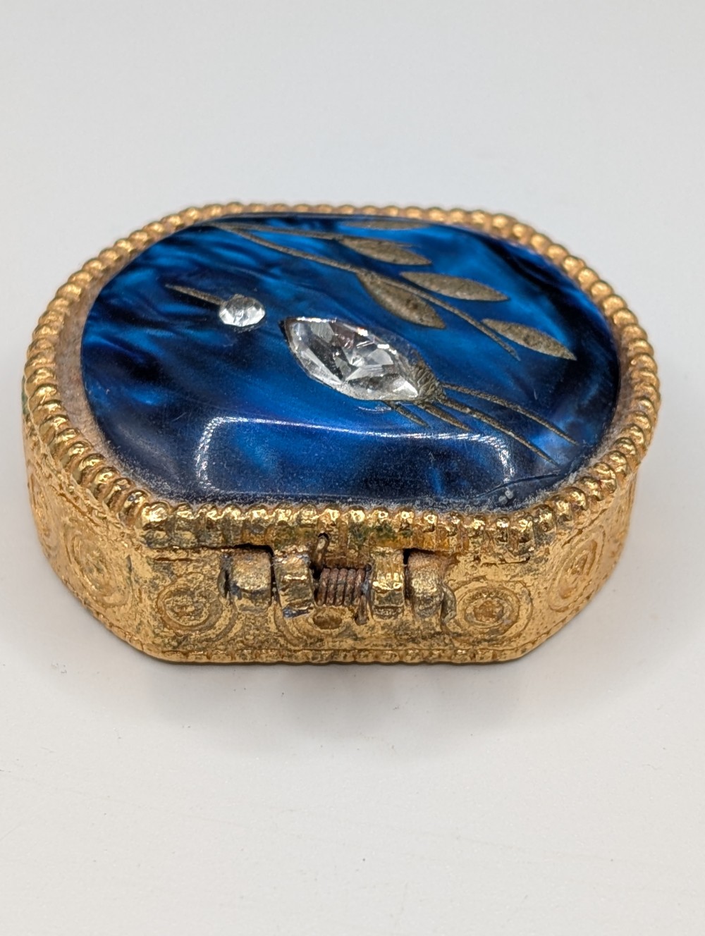 Vtg blue/gold trinket box