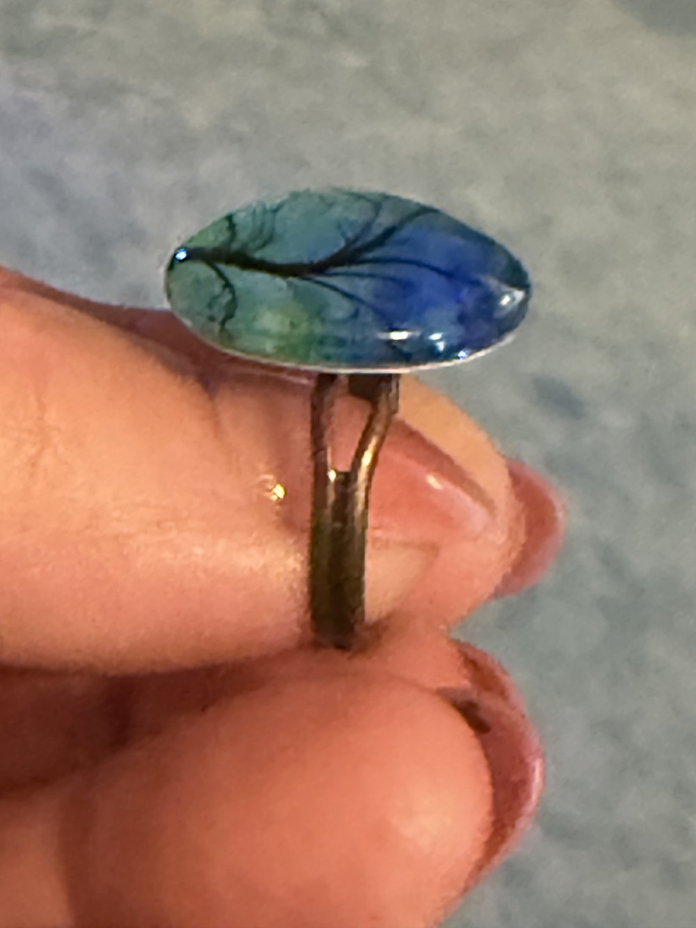 Adjustable Ring - Tree of Life Brown Tree Blue Background