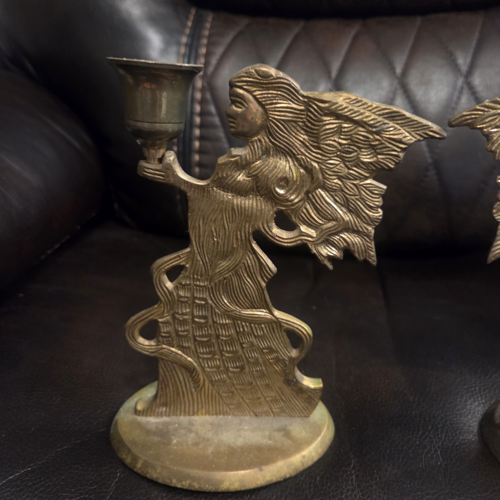VTG Pair of Brass Angel Candlesticks