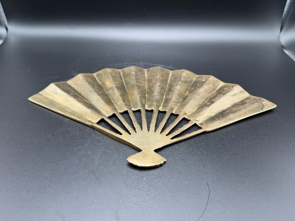 Vintage Solid Brass Phoenix Fan Wall Plaque - Mid-Century Chinoiserie Decor