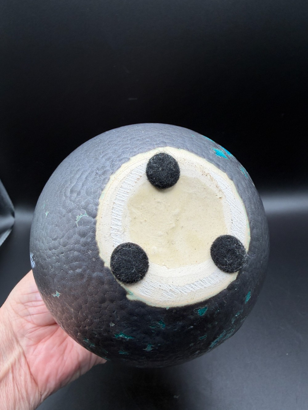 Brutalist Turquoise & Black Volcanic Glaze Double Gourd Vase Mid-Century