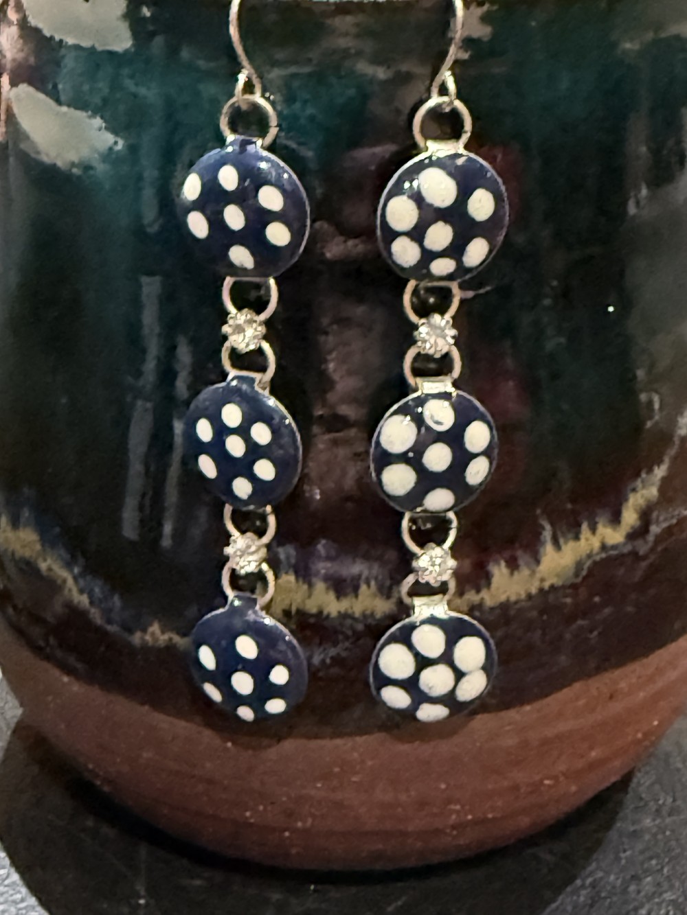 Vintage Earrings - Blue with Polka Dots - 3 tiers