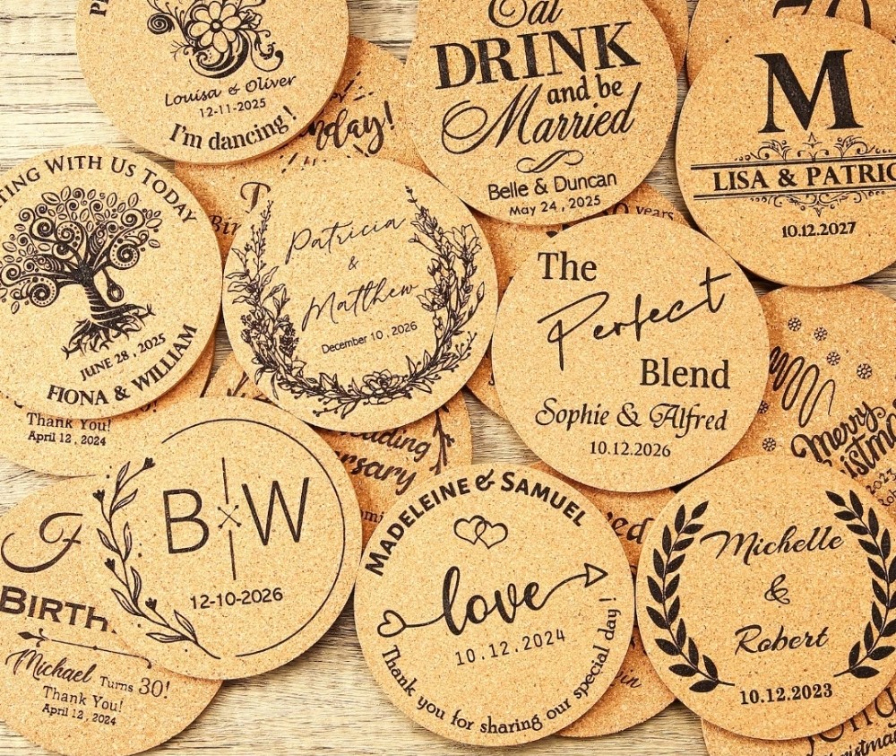 4 personalized cork coasters