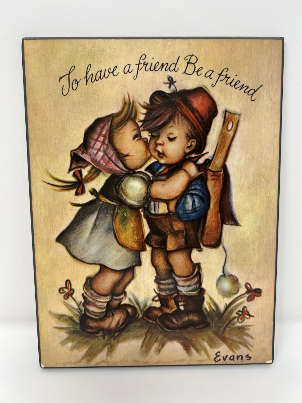 Vtg Hummel Lithograph Brother Sister Kiss | Approx 6” x 8”
