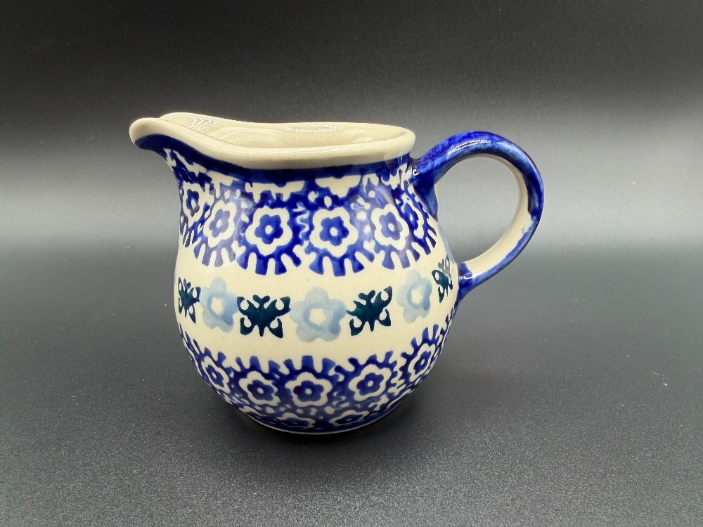 Manufaktura Polish Pottery Blue Butterfly & Floral Creamer Pitcher