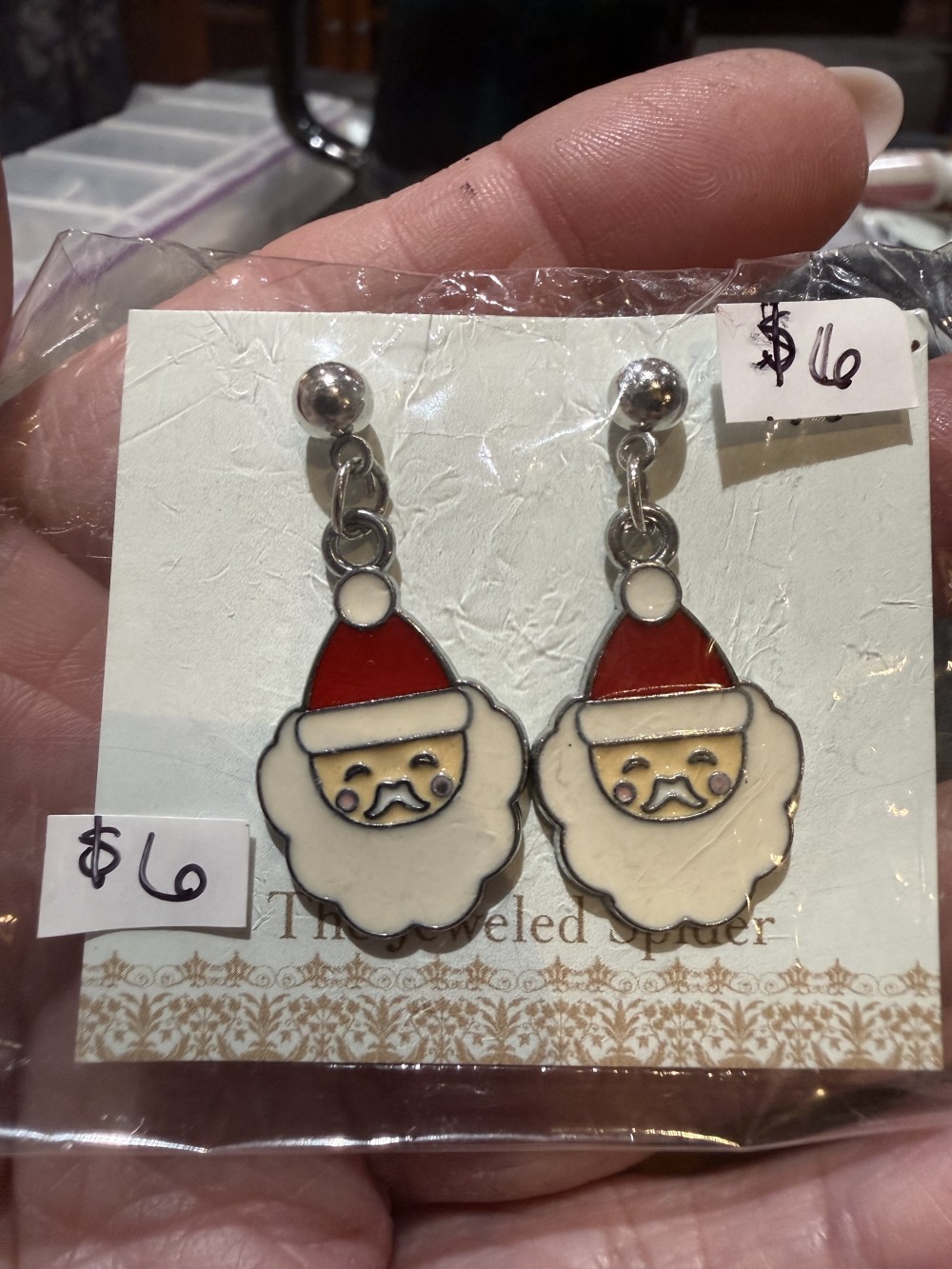 Stud Earrings - Santa Faces, St. Nick, Santa Claus, Father Christmas, Saint Nick, St. Nicholas in Silver and Enamel