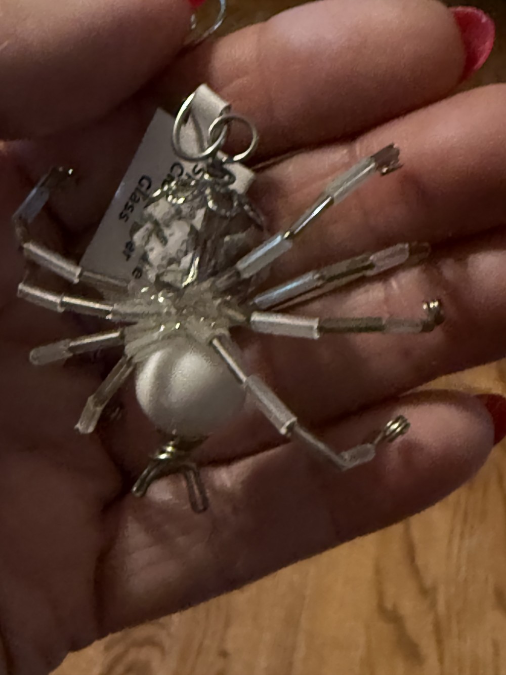 Ornament - M Spider White Clear Silver Glass