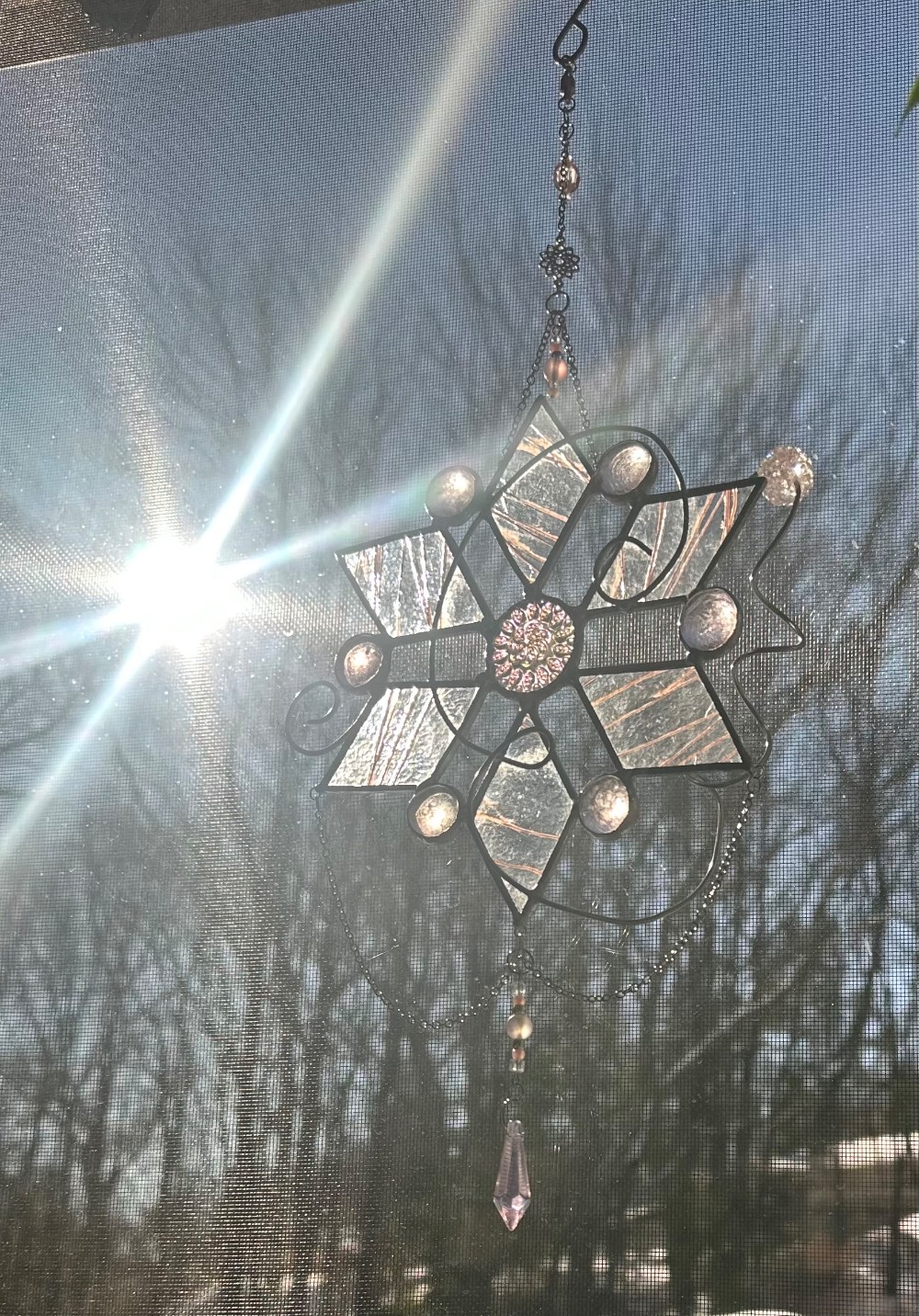 stained glass snowflake PINK