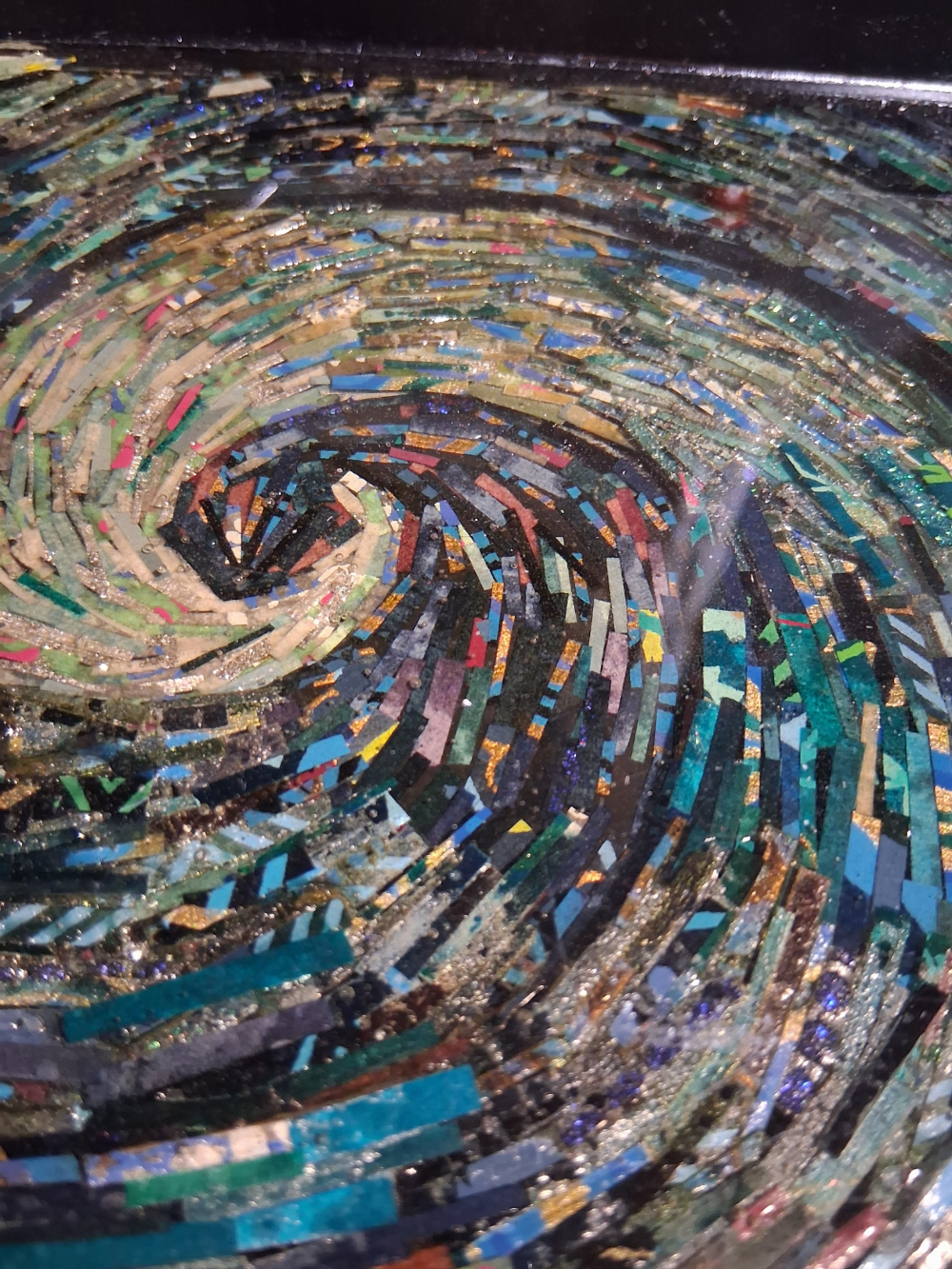 Large Resin and Cut up Paper Blue Spiral