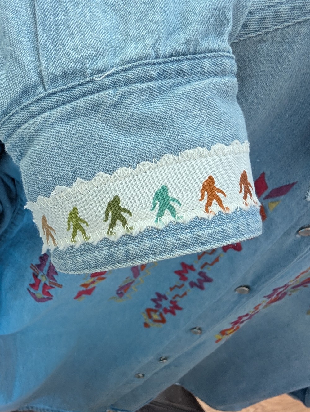Bigfoot Applique & Embroidered Jean Shirt