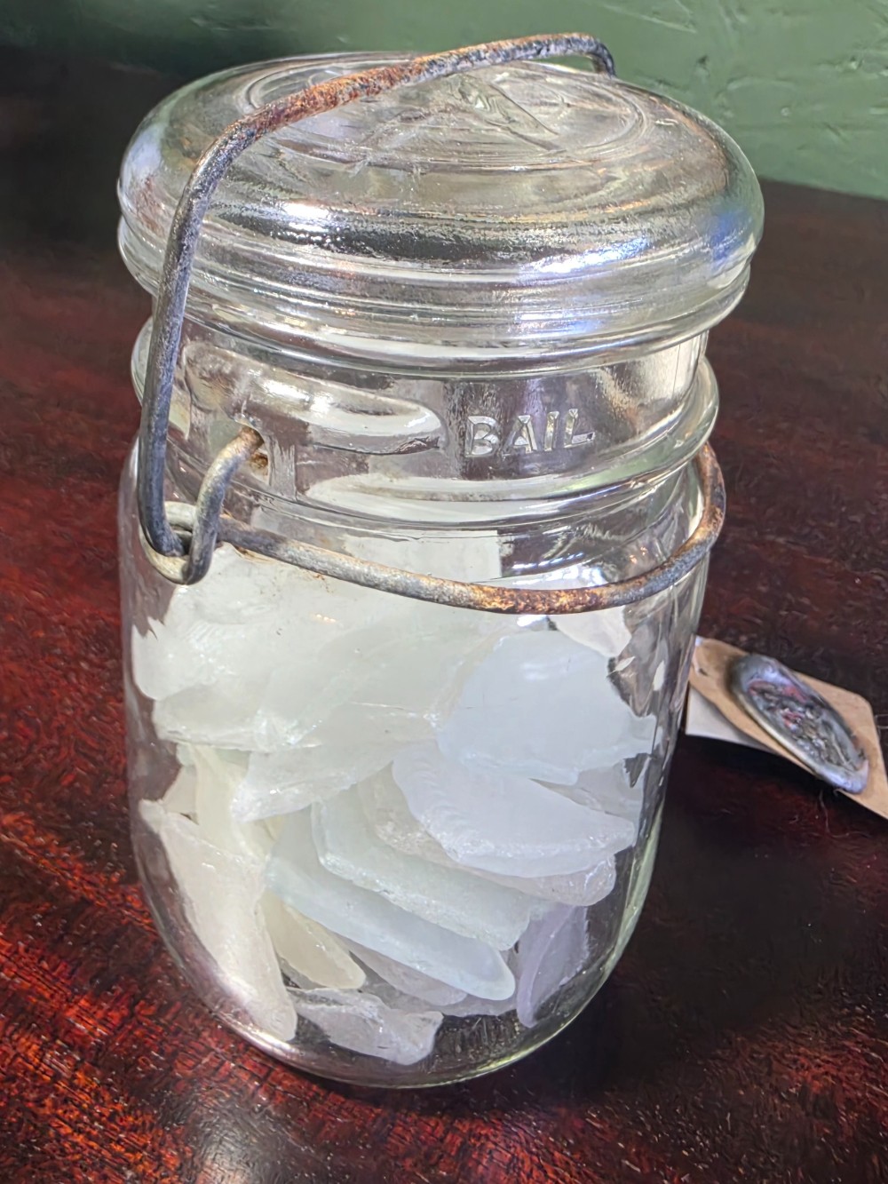 Mason Jar of White Sea Glass