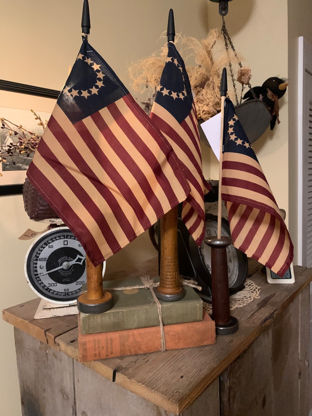 Flag with vintage spindle